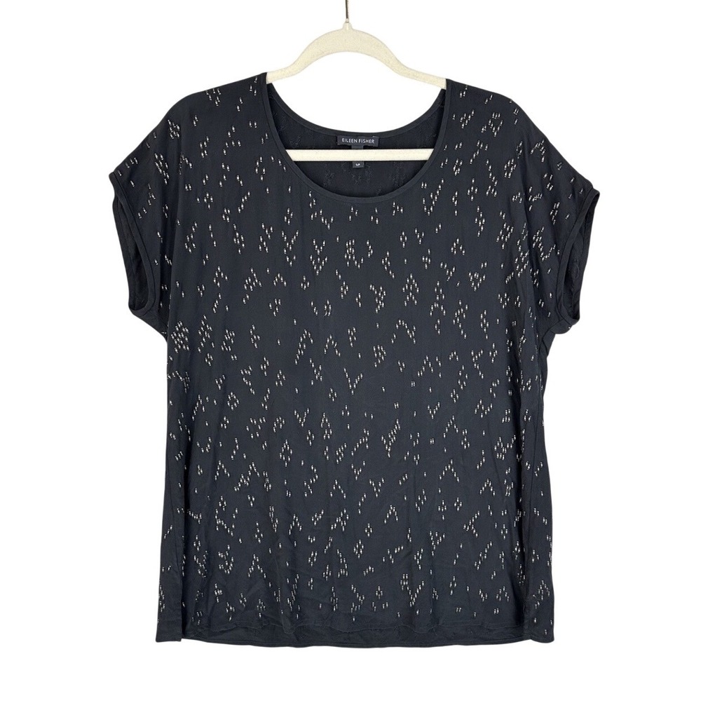 Eileen Fisher 100% Silk Beaded Blouse Size XL‎